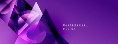 Soyut mor tasarım geometrik şekiller, gradyanlar, üst üste binen katmanlar içerir. Arka planlar ve sunumlar için modern estetik.