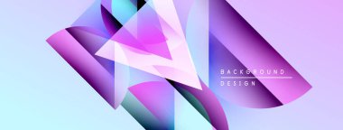 Soyut geometrik şekiller, canlı renklerin karışımı. Modern tasarım, gradyan etki dinamik görsel etki yaratır. Arkaplan yenilik ve teknoloji öneriyor.
