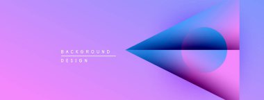 Soyut eğim arkaplanı. Mor, pembe, mavi renkler düzgün bir şekilde harmanlanır. Geometrik şekiller modern görsel efekt oluşturur. Minimalist tasarım.