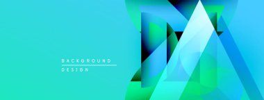 Soyut geometrik şekiller örtüşüyor, canlı mavi, yeşil bir eğim yaratıyor. Arkaplan ve sunumlar için modern tasarım ögesi.