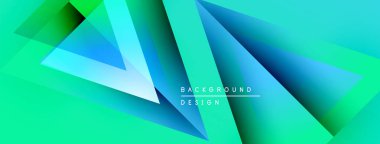 Soyut geometrik şekiller örtüşüyor, canlı deniz mavisi eğimleri yaratıyor. Modern tasarım hareket, derinlik ve enerji öneriyor. Arkaplanda metin ögeleri.