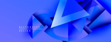 Soyut mavi şekiller örtüşür, dinamik görsel efekt yaratır. Gradyan arka plan derinliği artırır, modern tasarım estetiği.