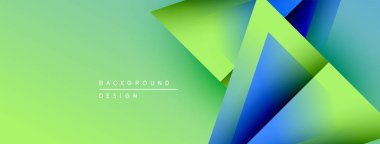 Soyut geometrik şekiller parlak yeşil, mavi gradyanlarla örtüşür. Modern tasarım teknolojiyi, yeniliği, tazeliği öneriyor. Minimalist estetik.