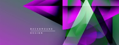 Soyut geometrik tasarım. Mor, yeşil renkler harmanlanmış. Katmanlı şekilli modern arka plan, dinamik kompozisyon. Mevcut en küçük metin.