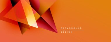 Soyut geometrik şekiller, canlı turuncu renkler, modern tasarım. Arkaplan özellikleri katmanlı üçgenler, dinamik bileşim.
