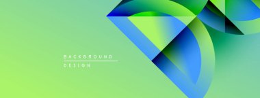 Soyut gradyanlar dinamik şekiller oluştururlar. Yeşil baskın, mavi renklere karışıyor. Modern tasarım yenilik, enerji, akış öneriyor.