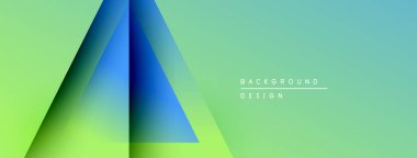Soyut geometrik tasarım. Gradyan üçgenler yeşil arka planla örtüşüyor. Minimalist tarz, modern estetik, metin arkaplan tasarımı.