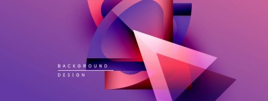 Soyut geometrik şekiller örtüşür, canlı mor gradyan arkaplan oluşturur. Modern tasarım elementleri dinamik görsel deneyim önerir.