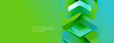 Soyut geometrik şekiller yeşil, mavi renkleri harmanlarlar. Modern tasarım teknoloji, yenilik, dinamik hareket öneriyor. Gradyan etkisi derinlik yaratır.