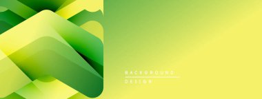 Soyut geometrik şekiller örtüşüyor, canlı yeşil, sarı renkler yaratıyor. Minimalist tasarım modern arka planlara, başlıklara, afişlere uyar.