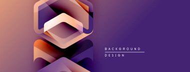 Soyut geometrik katmanlar canlı mor, turuncu gradyan oluşturur. Arkaplan, pankart ve sunumlar için modern tasarım ögesi.