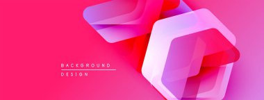 Soyut geometrik şekiller canlı pembe arka planla örtüşür. Modern tasarım elementleri dinamik görsel efekt yaratır. Minimalist stil.
