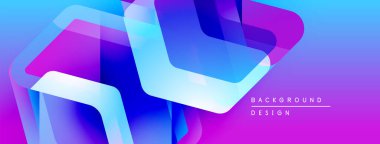 Soyut geometrik şekiller örtüşür, parlak mavi ve mor renkler yaratır. Modern tasarım dijital sanat ve arkaplan ögesi öneriyor.