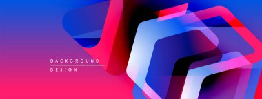 Soyut geometrik şekiller, canlı renklerin karışımı. Gradyan arka plan modern görsel efekt yaratır. Tasarım elementleri üst üste binerek dinamik bileşim oluşturur.