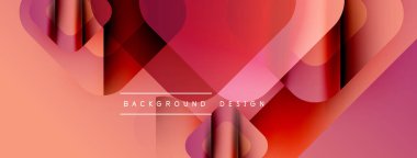 Soyut geometrik şekiller örtüşüyor, canlı pembeler, kırmızılar, portakallar oluşturuyor. Modern tasarım dinamik, katmanlı, şık hissettiriyor. Metin arkaplan tasarımı okur.