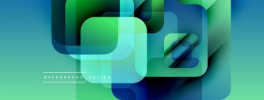 Soyut geometrik şekiller örtüşür, canlı bir gradyan arkaplan oluşturur. Mavi, yeşil renkler tasarıma egemen, modern estetik.