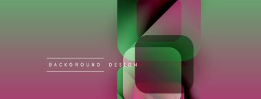 Soyut geometrik şekiller örtüşüyor, canlı renk eğimleri yaratıyor. Tasarım pembe, yeşil renkler, modern estetik. Arkaplan ögeleri akıcılığı gösterir.