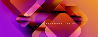 Soyut geometrik şekiller canlı mor, turuncu renkleri harmanlarlar. Dinamik kompozisyon modern görsel deneyim yaratır.