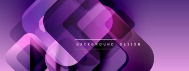 Soyut mor arkaplan. Üst üste binen kareler modern, dinamik görsel efekt yaratır. Gradyan gölgeler derinliği ve dokuyu arttırır.