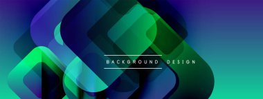 Soyut geometrik şekiller örtüşür, parlak mavi, yeşil eğimler yaratır. Arkaplan ve sunumlar için uygun modern tasarım.