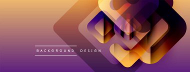 Soyut geometrik şekiller örtüşür, canlı bir değişim etkisi yaratır. Mor, turuncu renkler tasarımda baskın. Metin arkaplan tasarımı okur.