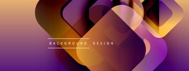 Soyut geometrik şekiller örtüşür, canlı bir değişim etkisi yaratır. Mor, turuncu renkler kompozisyona hakim. Minimalist metin mevcut.