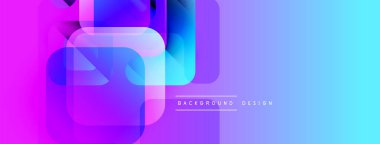 Soyut geometrik şekiller canlı mor, mavi renkleri harmanlarlar. Gradyan arka plan modern görsel efekt yaratır. Mevcut en küçük metin.