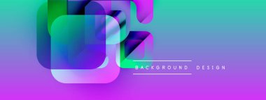 Soyut eğim arkaplanı. Üst üste binen kareler dinamik görsel efekt yaratır. Mor, mavi, yeşil renkler kompozisyona hakim. Modern tasarım ögesi.