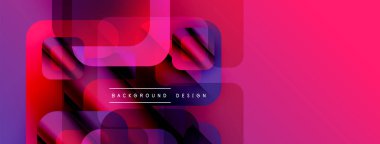 Soyut geometrik şekiller örtüşüyor, canlı pembe, mor renkler yaratıyor. Modern tasarım arka planlar, pankartlar, sunumlar için uygun.