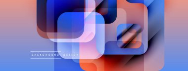 Soyut geometrik desen. Üst üste binen kareler, dikdörtgenler dinamik görsel efekt yaratır. Renkler pürüzsüzce karışır. Modern tasarım ögesi.