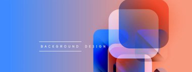 Soyut geometrik şekiller çakışıyor. Mavi, pembe, turuncu gradyanlar modern arkaplan tasarımı yaratır. Metin arkaplan tasarımı okur.