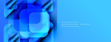 Soyut mavi tasarım katmanlı kareler, gradyanlar, dinamik şekiller içerir. Sancaklar ve sunumlar için modern estetik.