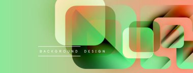 Soyut geometrik şekiller örtüşür, canlı gradyanlar yaratır. Açık yeşil, turuncu renkler tasarımda baskın. Mevcut en küçük metin.