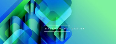 Soyut geometrik şekiller örtüşür, parlak mavi, yeşil eğimler yaratır. Modern tasarım teknoloji, yenilik, akıcılık öneriyor. Metin arkaplan tasarımı okur.