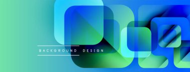 Soyut geometrik şekiller örtüşüyor, canlı mavi, yeşil bir eğim yaratıyor. Modern tasarım elementleri teknoloji ve yenilik öneriyor. Mevcut en küçük metin.