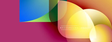 Soyut şekiller örtüşüyor, canlı renk değişimleri yaratıyor. Modern tasarım pürüzsüz geçişler, kalın renkler, dinamik kompozisyon içerir.