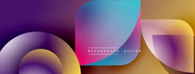 Soyut gradyanlar çakışıyor, dinamik görsel akış yaratıyor. Mor, mavi, sarı renkler kompozisyona hakim. Metin arkaplan tasarımı okur.