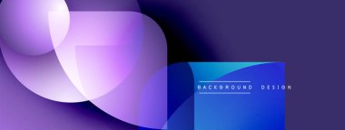 Soyut gradyan şekiller çakışıyor. Mor, mavi renkler kompozisyona hakim. Metin arka plan tasarımı okur. Modern görsel element.