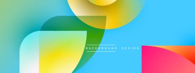 Soyut renkli şekiller çakışıyor. Mavi, sarı, yeşil ve pembe aksanlı. Arkaplan ve afişler için modern tasarım.