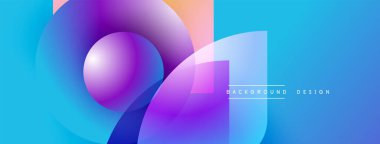 Soyut gradyan şekiller çakışıyor, dinamik görsel etki yaratıyor. Mavi, mor, pembe renkler kompozisyona hakim. Modern tasarım ögesi.