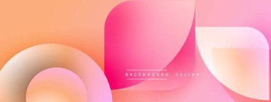 Soyut gradyan şekiller çakışıyor. Yumuşak turuncu, pembe renkler kompozisyona hakim. Minimalist tasarım modern estetiği akla getiriyor. Arkaplan metni arkaplan tasarımı okur.