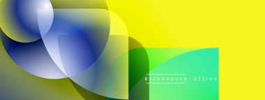 Soyut şekiller örtüşüyor, canlı renk değişimleri yaratıyor. Sarı sağ tarafa hükmediyor, mavi sola. Modern tasarım elemanları.