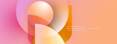 Soyut şekiller örtüşüyor, canlı gradyanlar yaratıyor. Pembe, turuncu renkler kompozisyona hakim. Arka planlar için modern tasarım ögesi.