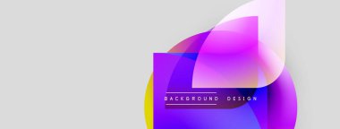 Soyut renkli şekiller örtüşüyor, dinamik arkaplan tasarımı yaratıyor. Sarı aksan, mor ve mavi renge zıtlık katar. Modern estetik.