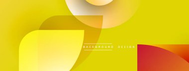 Soyut sarı, turuncu renkler. Üst üste binen yuvarlak şekiller dinamik görsel efekt yaratır. Metin elementli minimalist tasarım.
