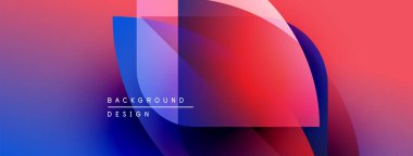 Soyut arkaplan özellikleri üst üste binen şekiller, canlı renkler. Gradyan karışımı pembe, mavi, kırmızı modern tasarım yaratır. Metin arkaplan tasarımı okur.