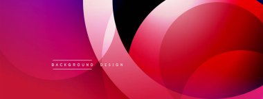 Soyut gradyanlar, üst üste binen daireler dinamik görsel efekt yaratır. Pembe, mor renkler kompozisyona hakim. Metin arkaplan tasarımı okur.