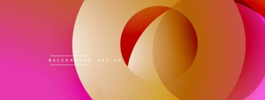 Soyut renkli katmanlar dinamik gradyan arkaplan oluşturur. Pürüzsüz şekiller üst üste binerek modern tasarım elementini oluşturur. Pembe, turuncu renkler kompozisyona hakim..