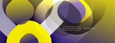 Soyut tasarım özellikleri üst üste binen daireler, gradyanlar. Sarı, mor, gri tonlar dinamik görsel efekt yaratır. Mevcut en küçük metin.