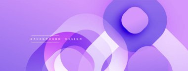 Mor soyut arka plan. Üst üste binen şekiller dinamik görsel efekt yaratır. Değişken renklere sahip modern tasarım, düz eğriler.